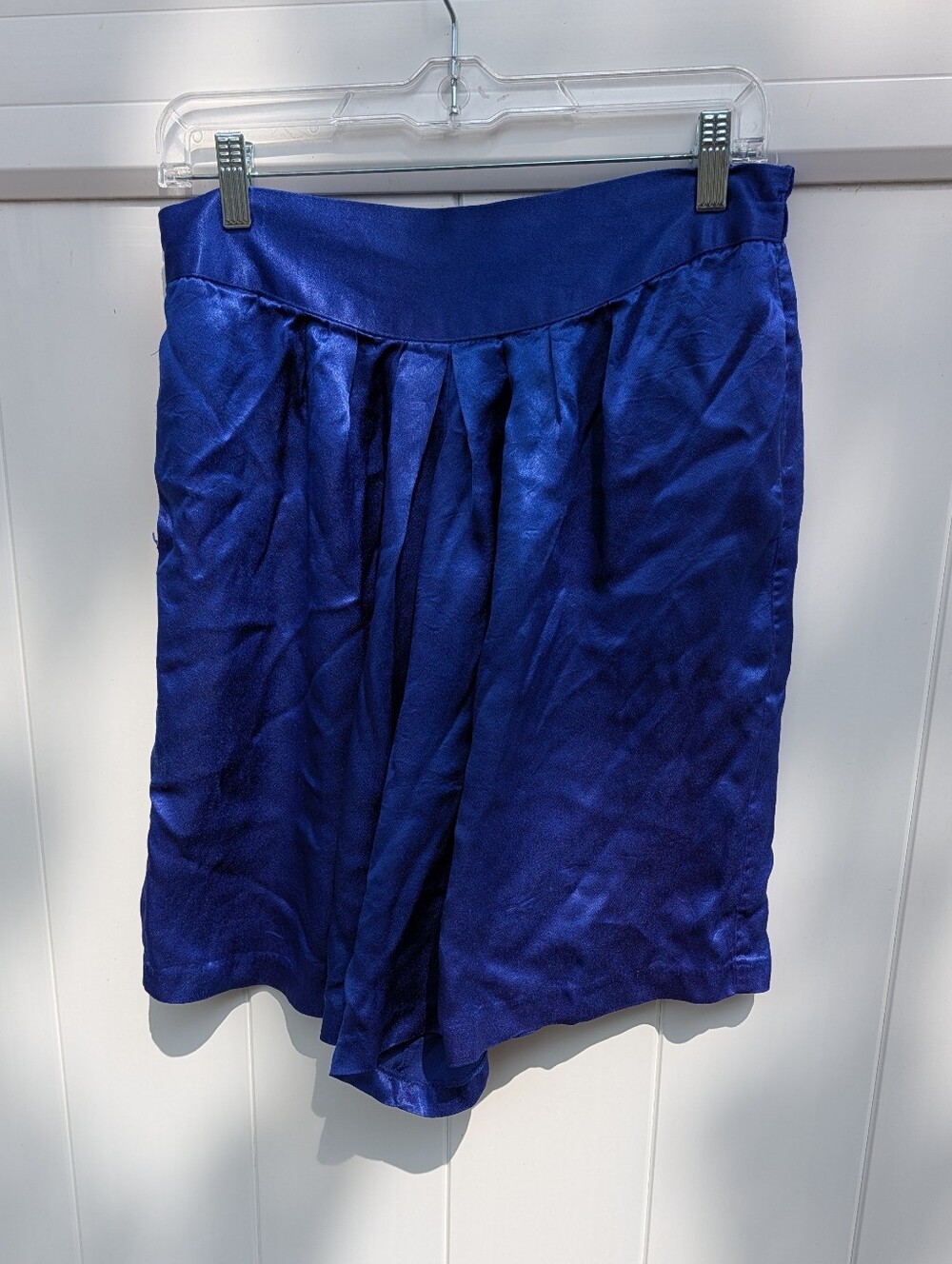 80s WOMEN SHORTS BLUE Liquid SATIN DISCO ROLLER SKATE Dance Laura Winston Large
